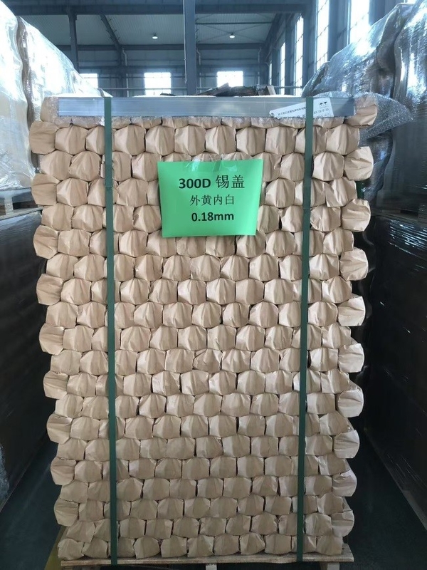 300# 73mm ব্যাসার্ধ 0.18mm লেপা খাদ্য গ্রেড টিনপ্লেট বৃত্তাকার নীচের ঢাকনা সবজি ক্যান জন্য