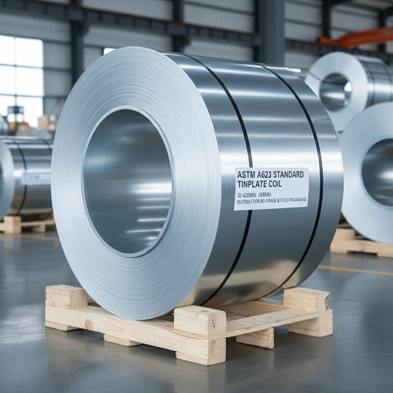 ASTM A623 স্ট্যান্ডার্ড টিনপ্লেট কয়েল কয়েল আইডি 420 মিমি 508 মিমি হার্ডনেস DR10 পানীয় এবং খাদ্য প্যাকেজিং অ্যাপ্লিকেশনের জন্য উপযুক্ত